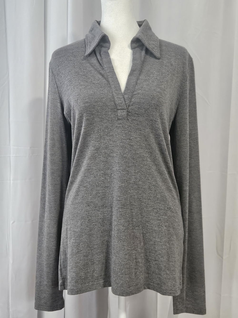PattyBoutik Charcoal Gray Long-Sleeve V-neck Polo Size XL
